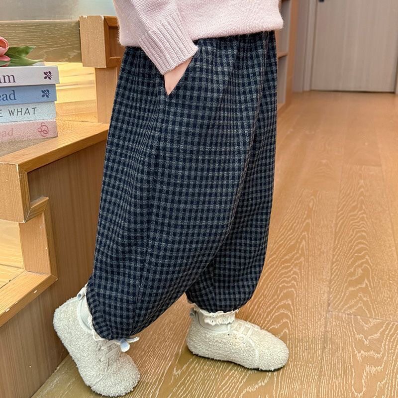 女童裤子2026秋冬新款宝宝加绒裤子束脚裤外穿格子裤百搭宝宝裤子