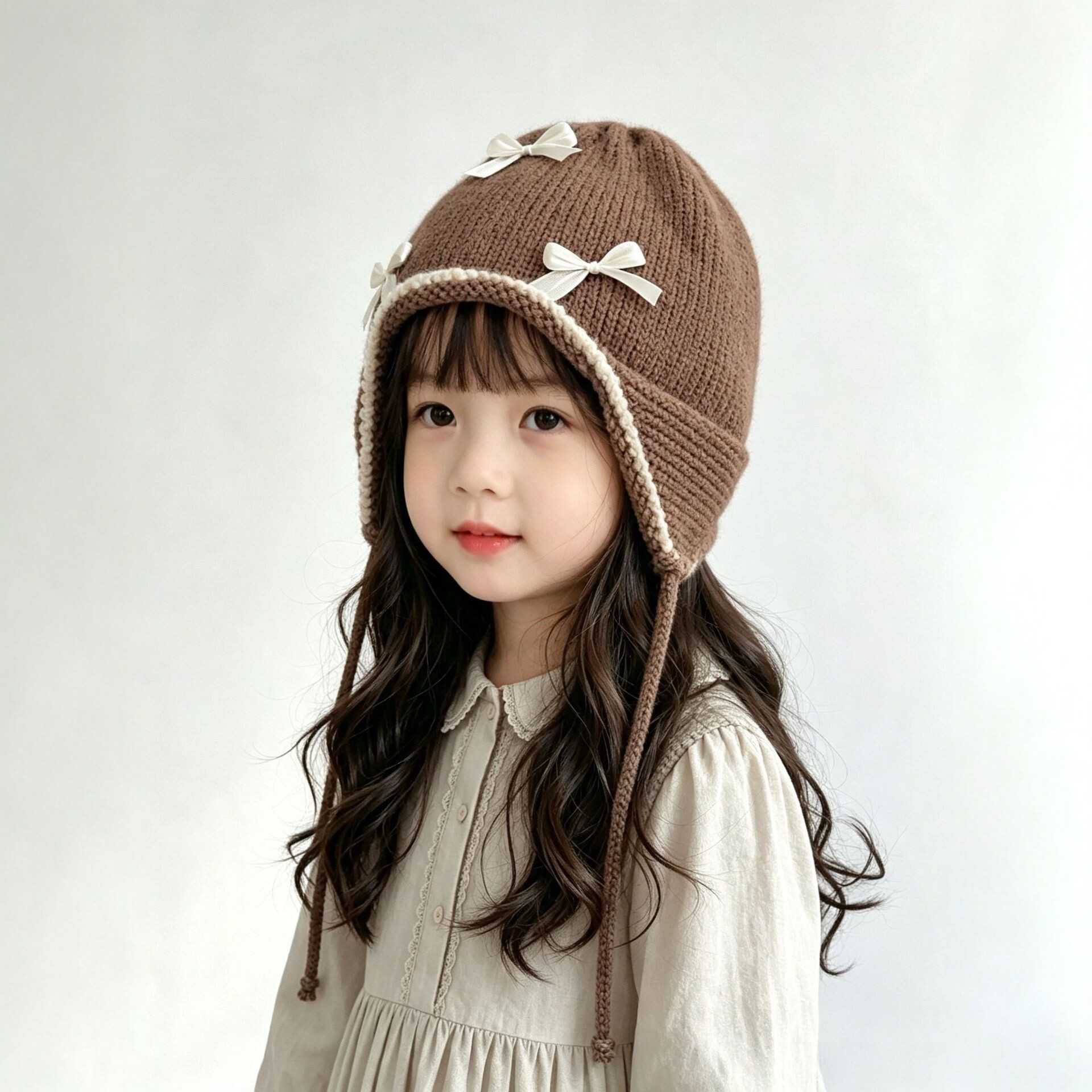 儿童帽子秋冬女孩子针织毛线帽蝴蝶结女童宝宝保暖韩版洋气护耳帽