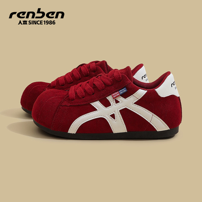 人本德训鞋2026年春季新款爆款红色板鞋运动百搭休闲鞋薄底女鞋