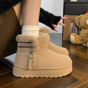 人本雪地靴女款2025冬季新款毛绒绒爆款加绒加厚棉鞋百搭厚底棉靴