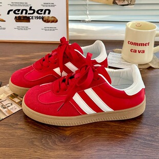 透气厚底鞋 夏季 女复古爆款 银色鞋 人本红色德训鞋 子板鞋 女2025新款
