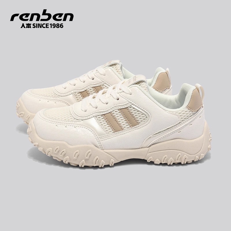 人本网面鞋女2025秋季新款薄款透气小众运动厚底增高学生休闲女鞋