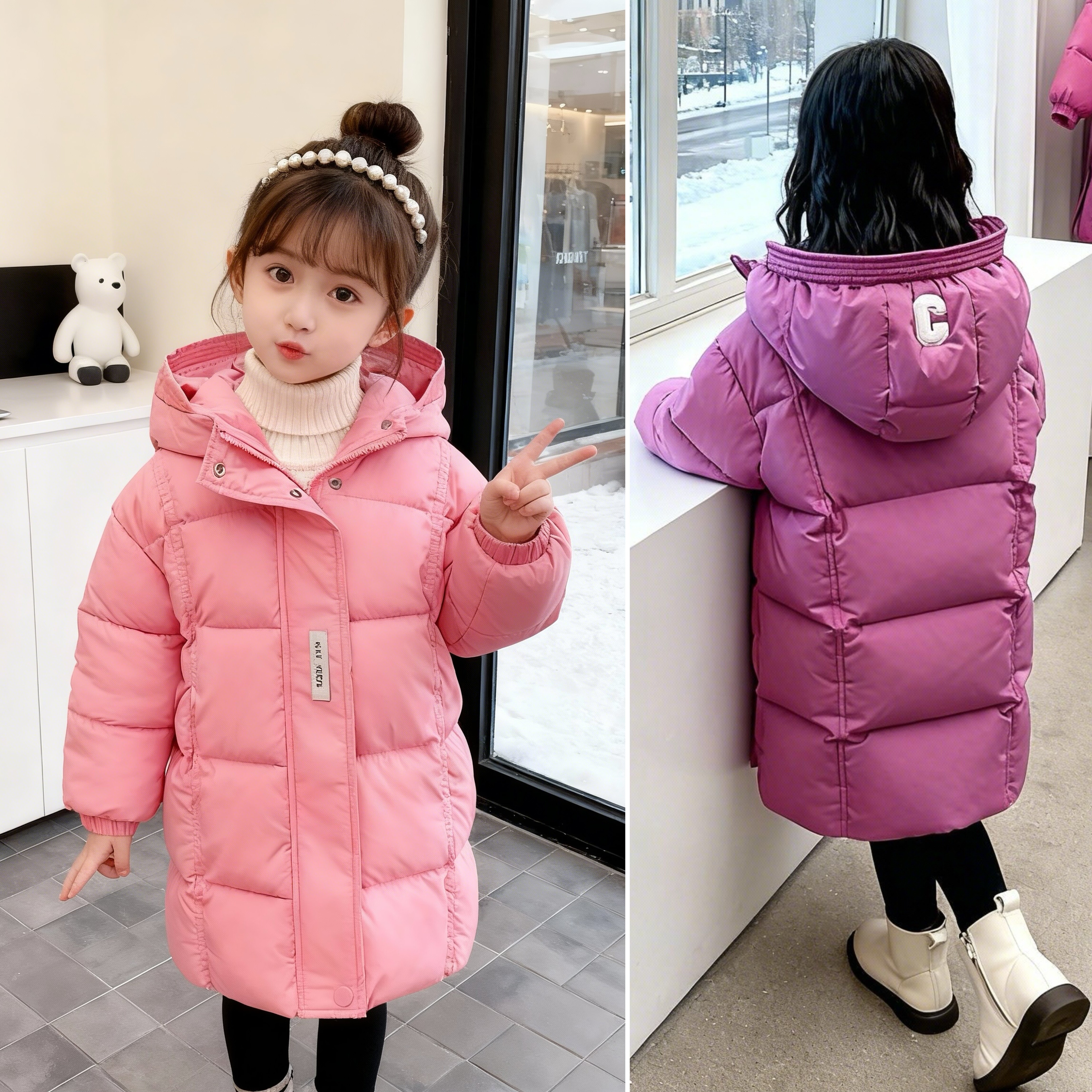 女童羽绒棉服2025新款冬装洋气儿童中长款加绒加厚棉衣女宝宝棉袄