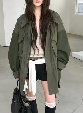复古廓形风衣女多口袋中长款外套