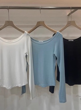 天花板！韩国东大门river2025秋季纯色百搭圆领T恤天丝长袖打底衫