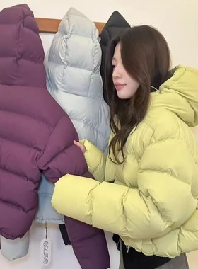 代工厂！ERUME韩国2025冬季韩系短款连帽羽绒服女保暖面包服外套