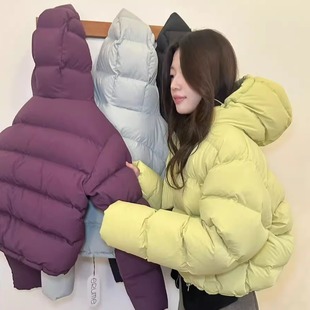 代工厂!ERUME韩国2025冬季韩系短款连帽羽绒服女保暖面包服外套