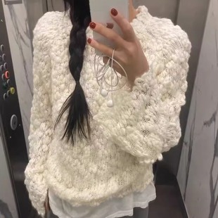 高品质 FLAT伦敦家2025秋冬羊毛圆领镂空针织毛衣女 韩国LONDON