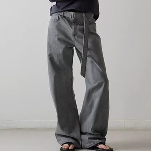 代工厂!韩国facadepattern25秋冬可拆卸腰带牛仔裤女阔腿休闲裤