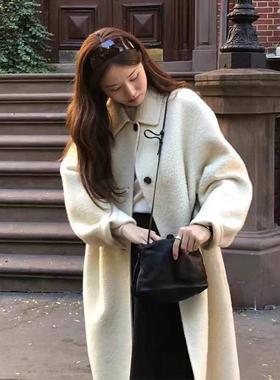 高品质！韩国ounce2025春季气质优雅双面羊绒翻领毛呢大衣外套女