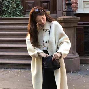 高品质 气质优雅双面羊绒翻领毛呢大衣外套女 韩国ounce2025春季