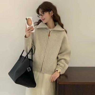 egg东大门羊毛拉链翻领毛衣外套