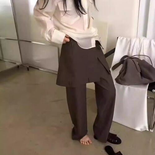 高腰通勤屁帘阔腿裤女西裤长裤