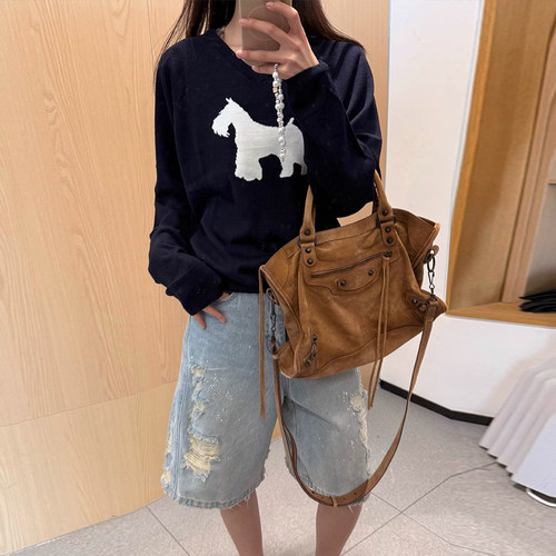 天花板！韩国OPEN YY2025早秋新款时尚百搭卡通小狗针织衫上衣女