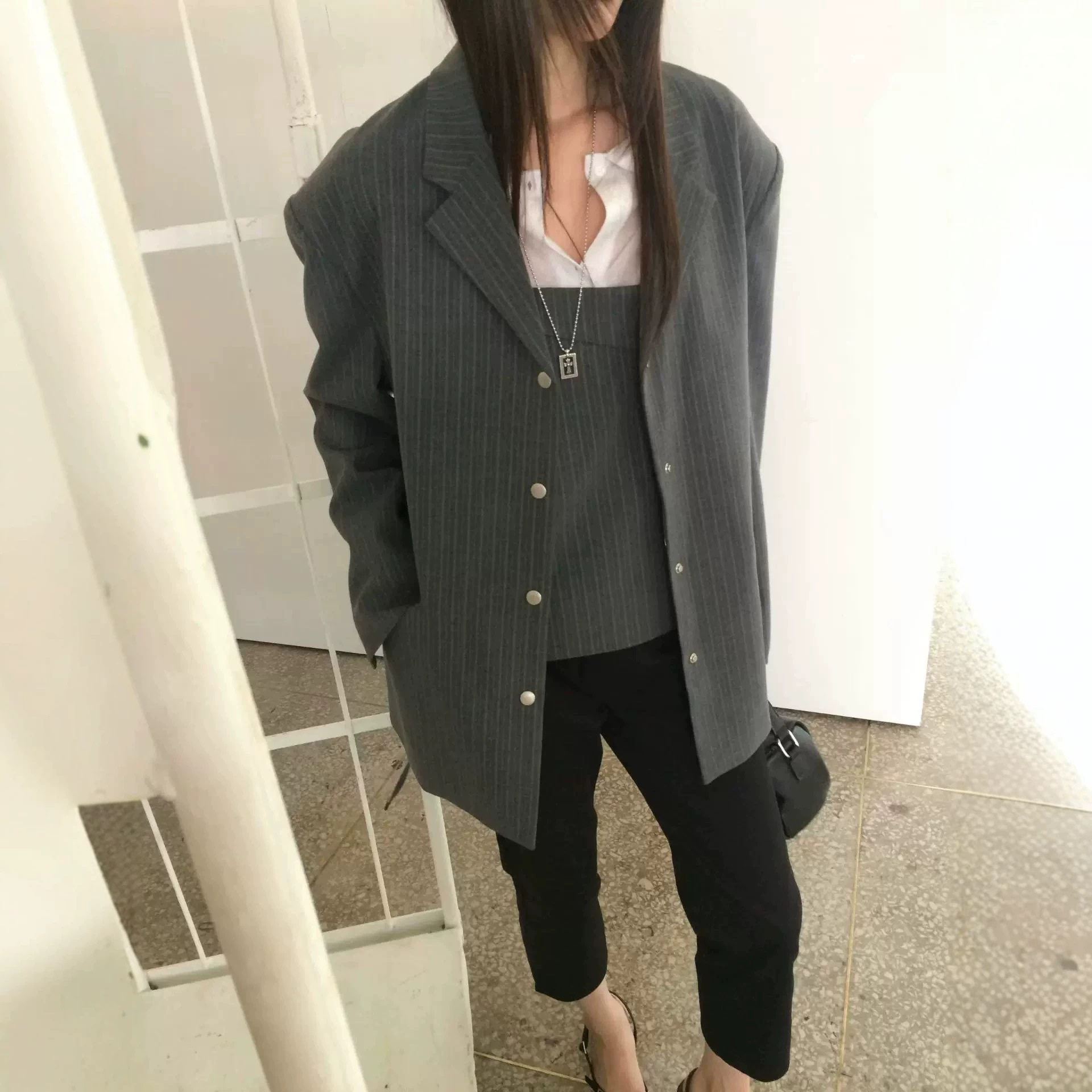 源头工厂！韩国ANOU2026秋新款高级感条纹西装女通勤休闲西服外套