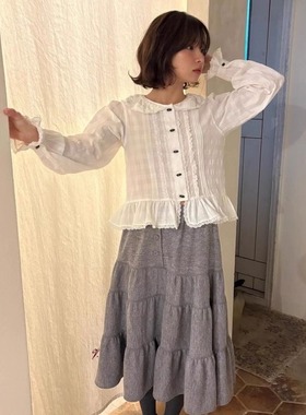 高品质！Viaplain2025冬季新款韩系甜美百搭蕾丝花边娃娃领衬衫女