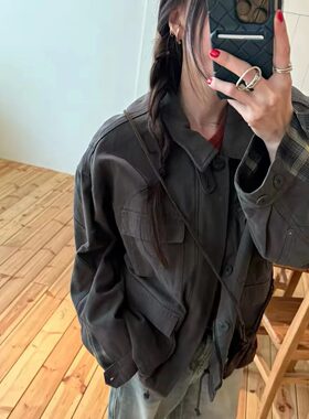 立领工装外套女宽松显瘦复古夹克