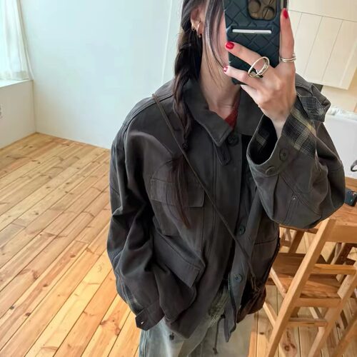 立领工装外套女宽松显瘦复古夹克