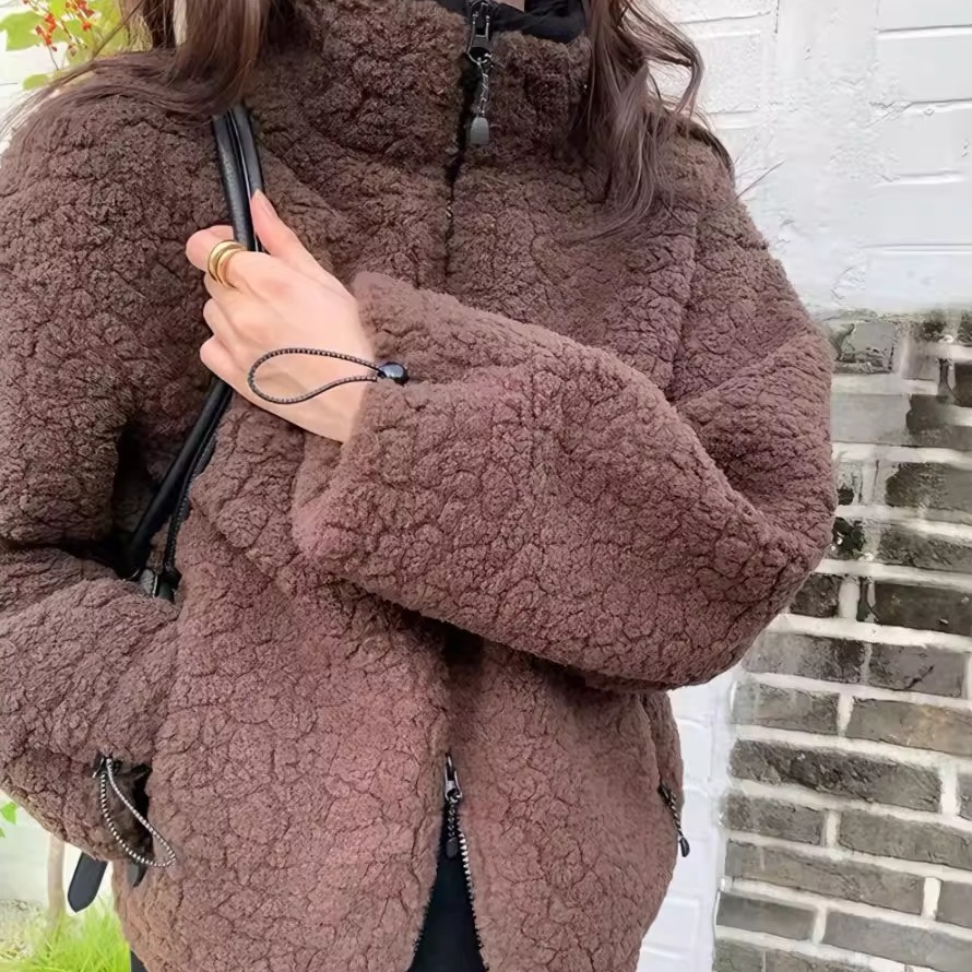 立领休闲慵懒感羊羔毛加厚外套女