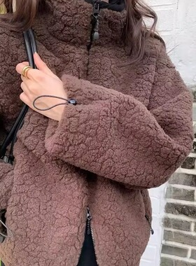 高品质！韩国plate2025冬季立领休闲慵懒感羊羔毛加厚外套女上衣