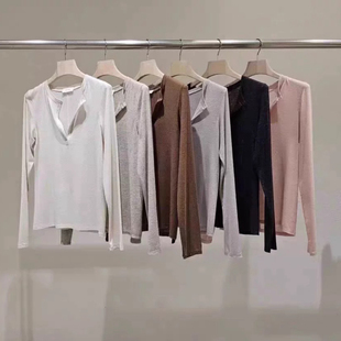 天花板！韩国statement2025秋新款百搭亨利领长袖T恤女打底衫上衣