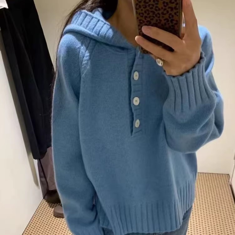 半扣连帽针织衫韩系毛衣男女同款