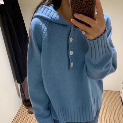 半扣连帽针织衫韩系毛衣男女同款