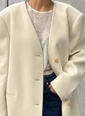 高品质！MUTE韩国2025冬新款手工廓形毛呢外套羊绒西装长袖大衣女