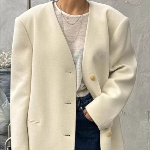 手工廓形毛呢外套西装长袖大衣