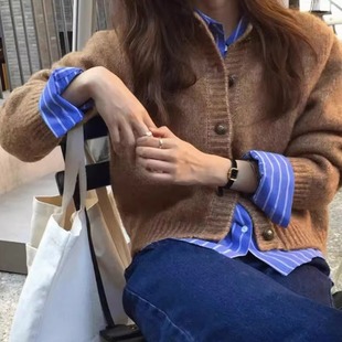 代工厂! 韩国overtake2025秋冬款纯色羊毛针织开衫女短款毛衣外套