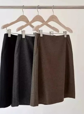 天花板！韩国东大门OUNCE2025秋冬新款羊毛混纺保暖毛呢a字半身裙