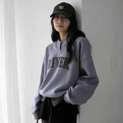 刺绣加绒保暖长袖卫衣女宽松上衣