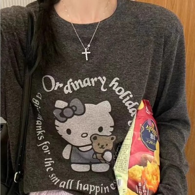 秋季卡通Kitty印花圆领天丝长袖T