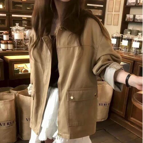 撞色工装风衣外套女巴恩风上衣