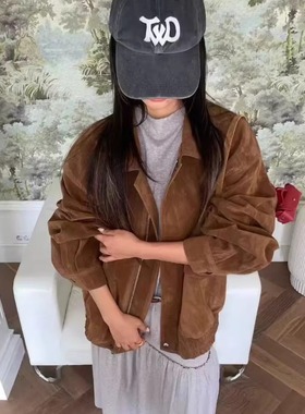 高品质！韩国东大门ETER2025秋冬复古机车麂皮夹克女宽松皮衣外套