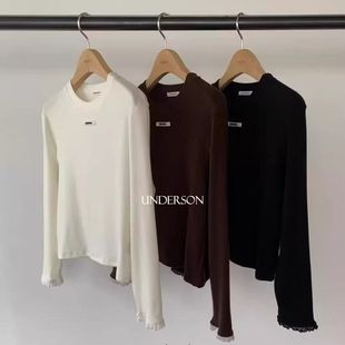 源头工厂!UNDERSON韩国2025冬季百搭圆领天丝羊毛长袖T恤打底衫