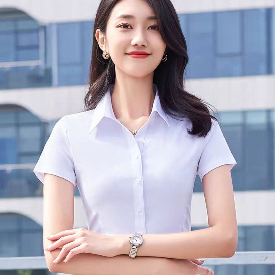 白色短袖衬衫女2025年夏季新款公务员教师气质免烫衬衣工作服上衣