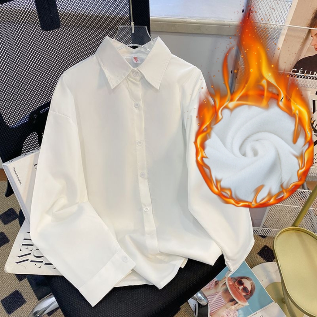 秋冬学生白衬衫女叠穿内搭打底纯色衬衣简约基础款减龄文艺小清新