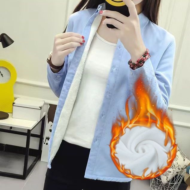 冬季加绒衬衫女长袖加厚保暖2024新款职业正装工装白衬衣工作服女