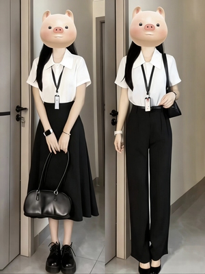 白色短袖衬衫女夏季答辩教师穿搭小个子职业面试女正装酒店前台蓝