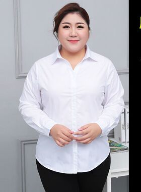 大码胖mm长袖白衬衣女夏季职业工装工作服半袖衬衫蓝色200斤寸衫