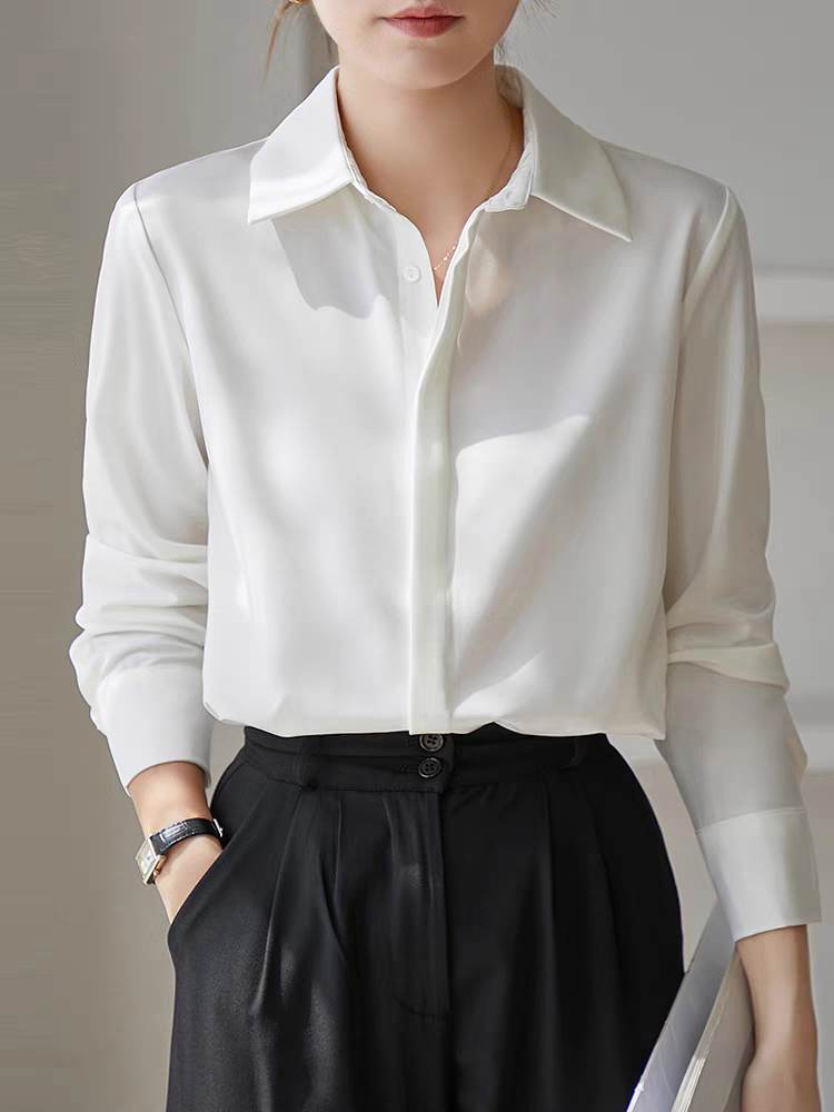 高级感白色衬衫女气质通勤职业内搭抗皱面试正装春秋韩版正肩衬衣