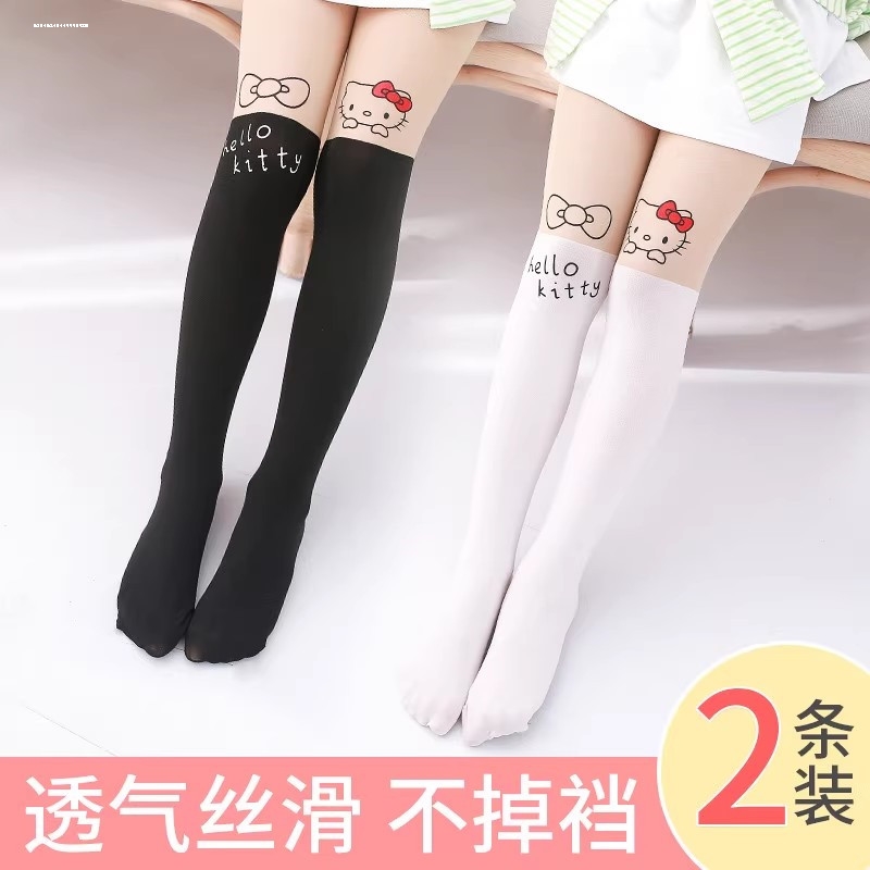 春秋卡通儿童袜子打底裤中厚中筒假两件女童连裤袜jk学院拼色中厚
