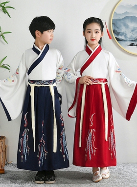 女童汉服中国风春夏新款宝宝古装儿童唐装小女孩复古红色同款式潮