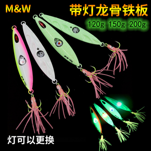 MW新款霹雳龙骨自带诱鱼灯全夜光带鱼铁板渔山海钓船钓刀鱼鱿鱼钩