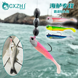 CXZHI舟山海钓船钓霸道海蜒鲈鱼铅头钩软尾T尾鱼形路亚假饵弯刀饵