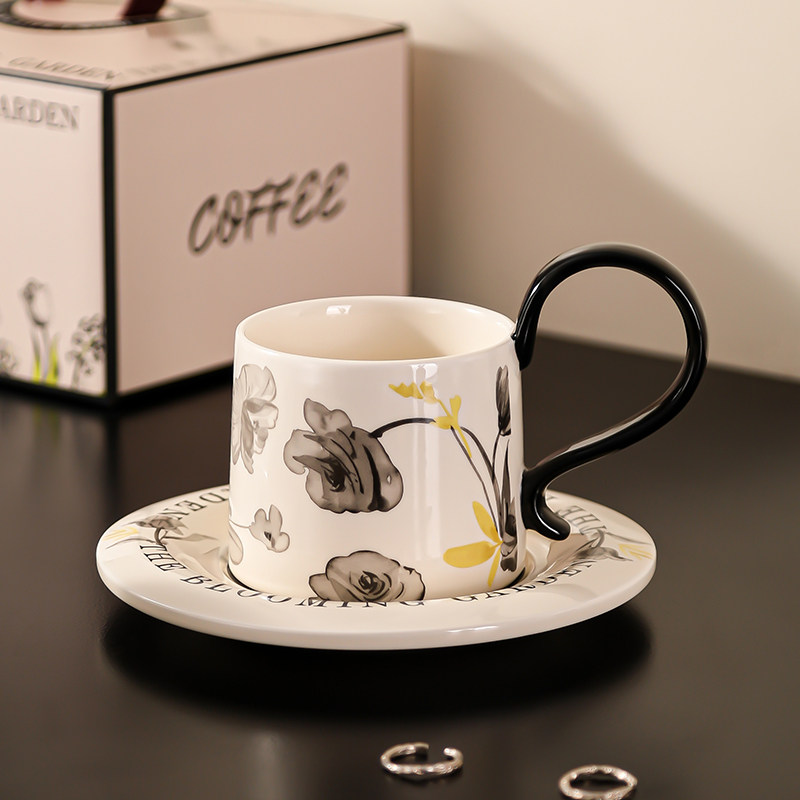 法式玫瑰花咖啡杯碟套装高颜值女生新年礼物下午茶陶瓷杯水杯礼盒图片