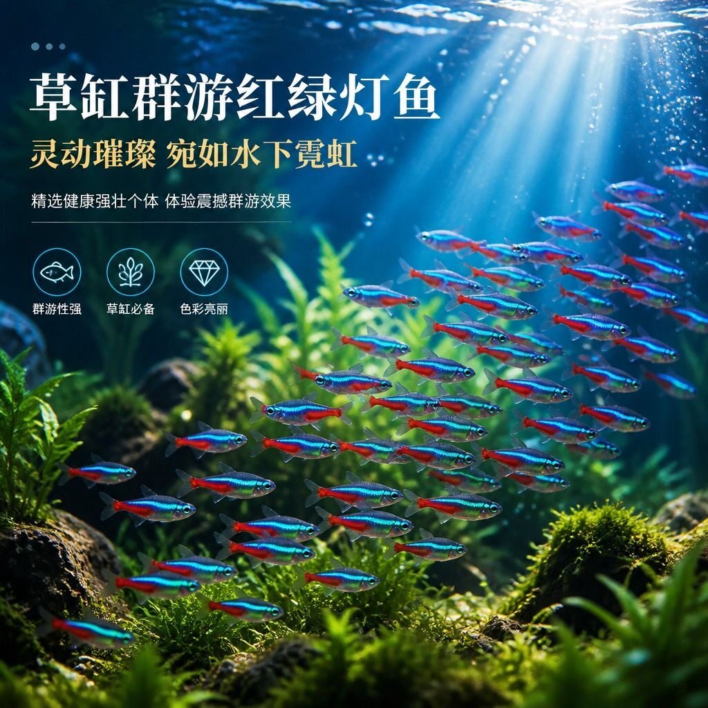 红绿灯小型灯科鱼宝莲灯鱼热带观赏鱼淡水孔雀鱼活体鱼群游斑马鱼