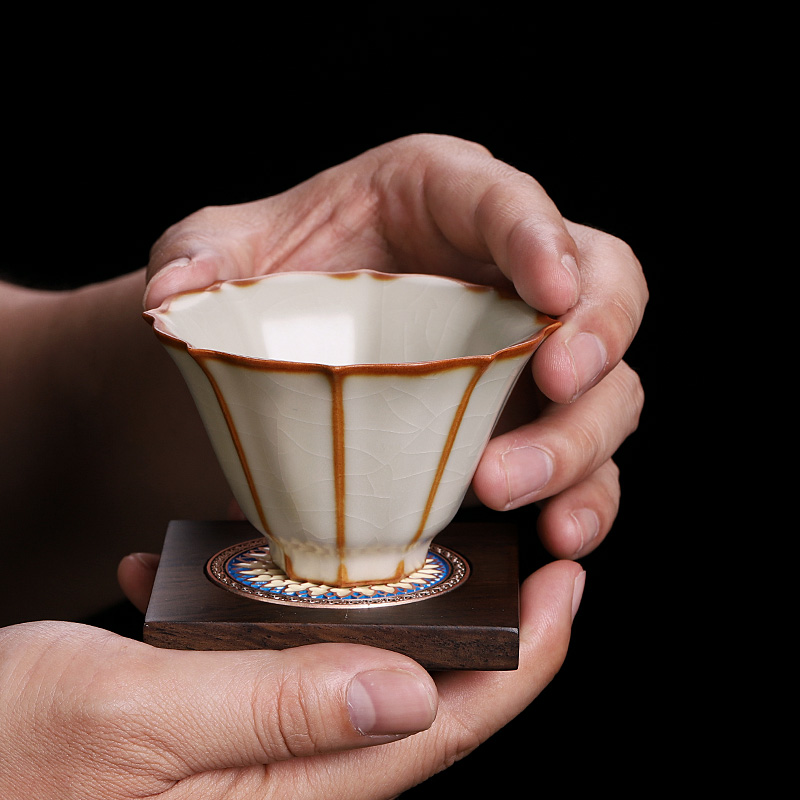 台湾柏韵汝窑茶杯冰裂可养开片茶盏单杯女士个人主人杯陶瓷茶盏杯