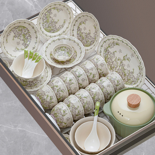 陶瓷碗碟套装家用碗盘组合小清新碗具釉下彩高颜值碗勺筷新款餐具